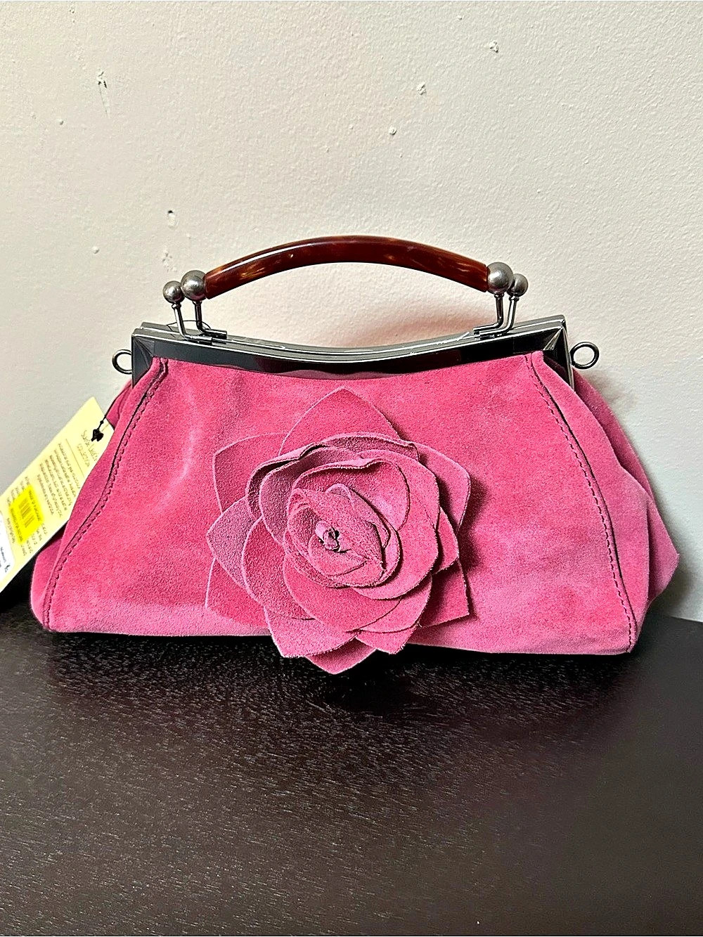 Patricia Nash Kelmscott Suede Flower Kisslock Bag in Pink NWT